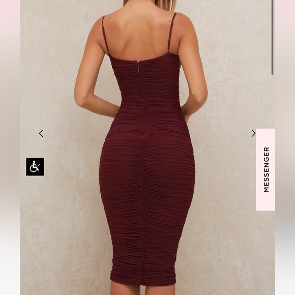House of CB Sirene burgundy ruched bodycon midi dress SMALL Ruched Dress - Picture 7 of 12
